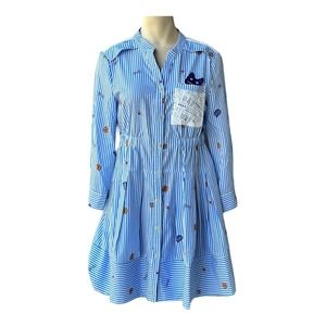 Only Faith Dress Women's Small 3/4 Sleeves Blue Stripes‎ V-Neck Button Pocket